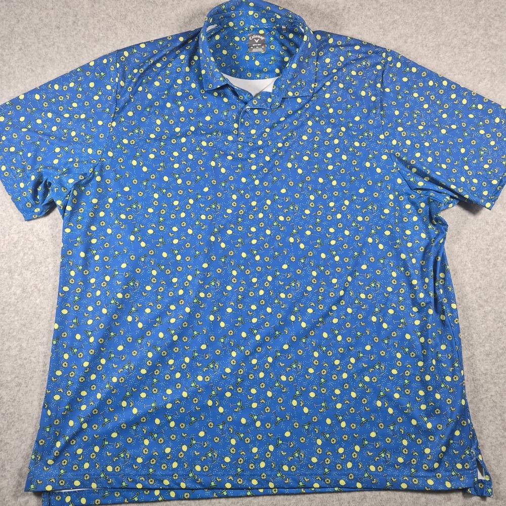 Callaway Polo Mens 3X Blue Margarita Lime Print Opti-Dri Swing Tech Stretch